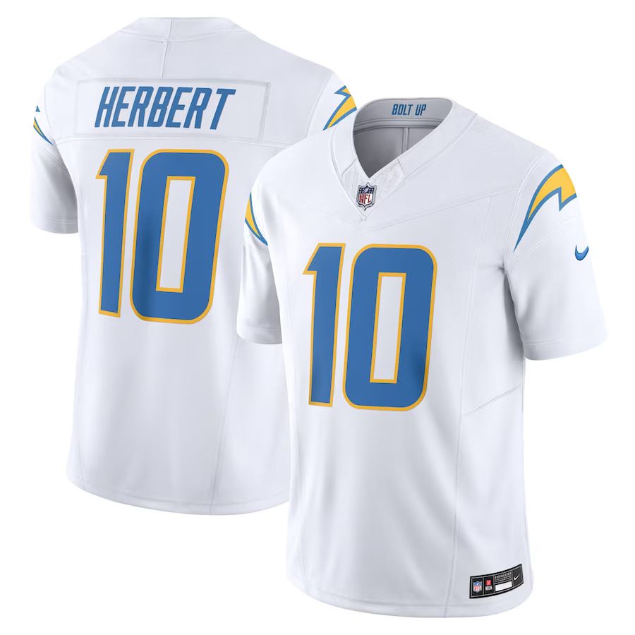 Men Los Angeles Chargers 10 Justin Herbert Nike White Vapor F.U.S.E. Limited NFL Jersey